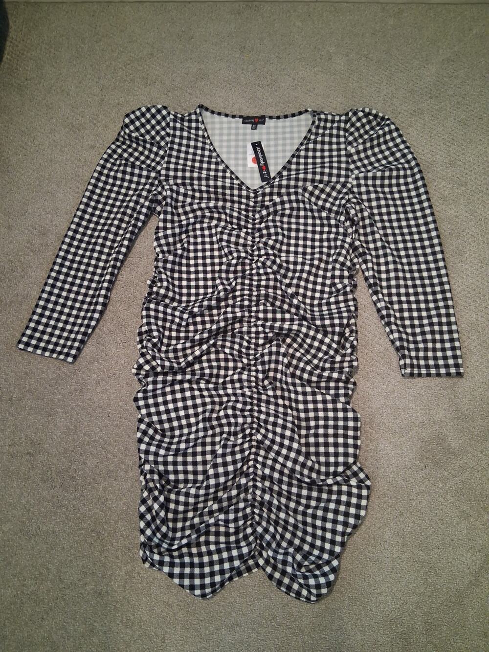 NWT Absolutely It Black White Gingham Check Ruched V-Neck Dress Plus Size 3X